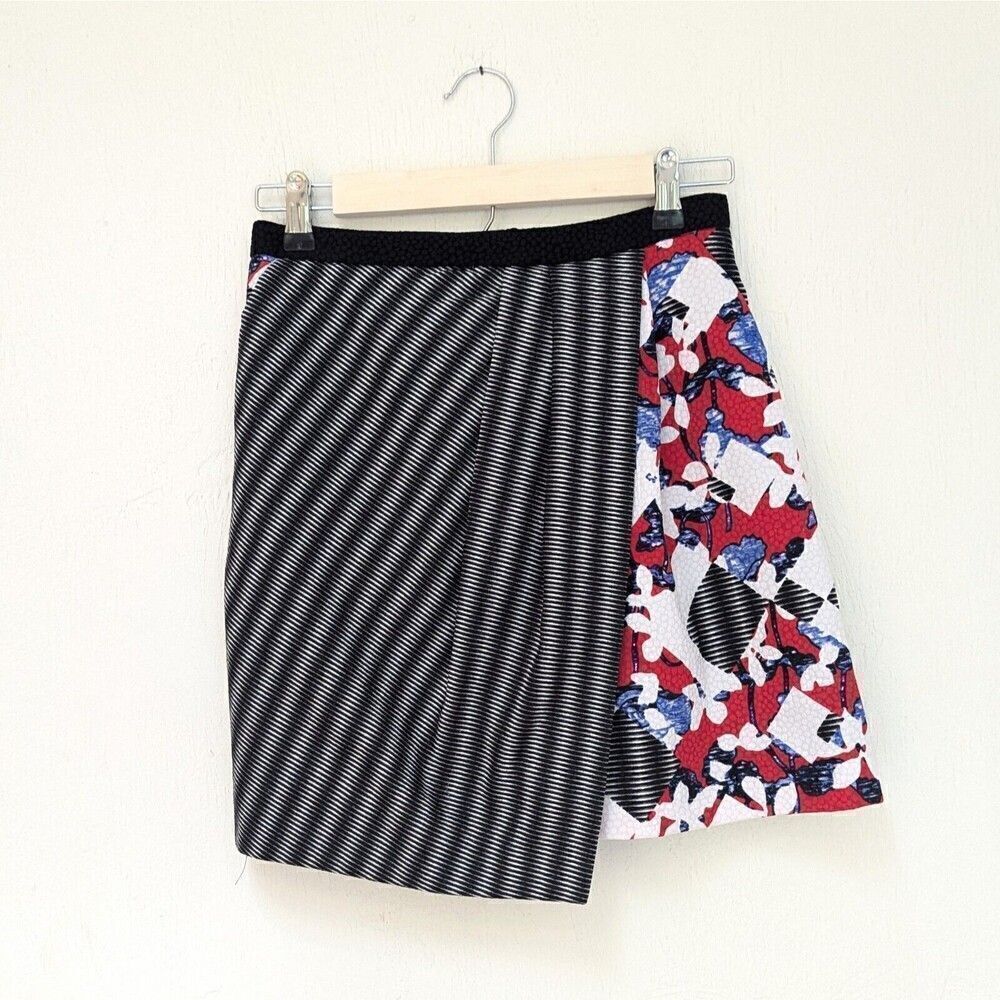 Peter Pilotto For Target Mini Skirt Abstract Wrap Effect Black Red Size 2